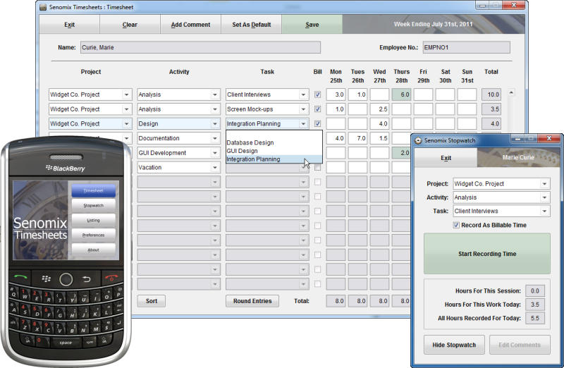 Senomix Timesheets Screenshot
